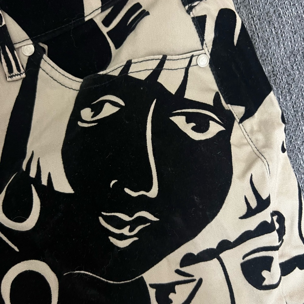 Parker Black and Cream Wide Leg Pants with Artistic Face design - Picture 2 of 6